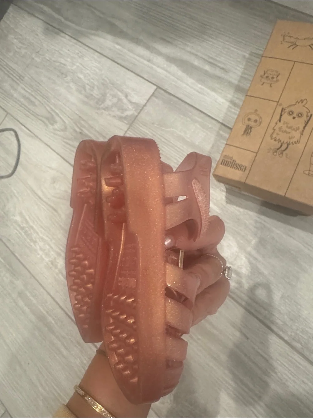 Mini Melissa Rose Gold Shimmery Jelly Sandals with Buckle